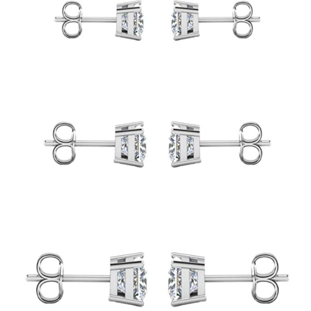 14K Gold Plated CZ Princess Cut Stud Earrings - Picture 3 of 4
